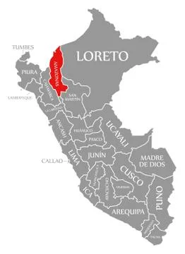 Amazonas red highlighted in map of Peru Stock Illustration