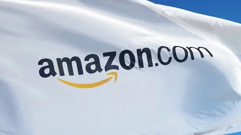 Amazon.com company flag in slow motion Stock Footage 72653790