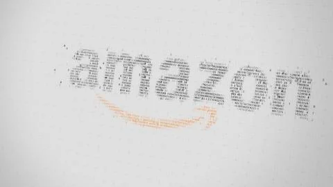 Amazon.com, Inc. logo being made with many numbers. Digital business conceptual Stock Illustration