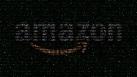 Amazon.com logo made of hexadecimal symbols on computer screen. Editorial 3D Illustrazione stock