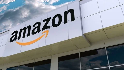 Amazon.com logo on the modern building facade. Editorial 3D rendering Stock Footage 78182623