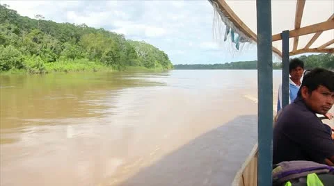 AMAZONIA, PERU - CIRCA NOVEMBER 2011: Traveling in Amazonia, Peru via boat Stock Footage 10897824