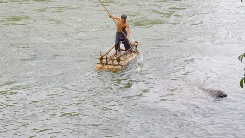 Amazonian deforestation building and testing a raft in ecuador Video stock 113510593