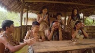 Amazonian Indigenous People Competing In Drinking Chicha In Ecuador Stock Footage
