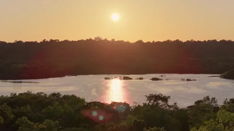Amazonian Sunset. Amazon Rainforest. Riverside Islands. Wildlife Background. Stock Footage 344539606