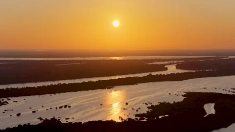 Amazonian Sunset. Amazon Rainforest. Riverside Islands. Wildlife Background. Stock Footage 344539937