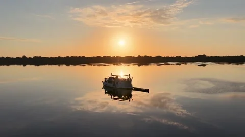 Amazonian Sunset. Amazon Rainforest. Riverside Islands. Wildlife Background. Stock Footage 345692783