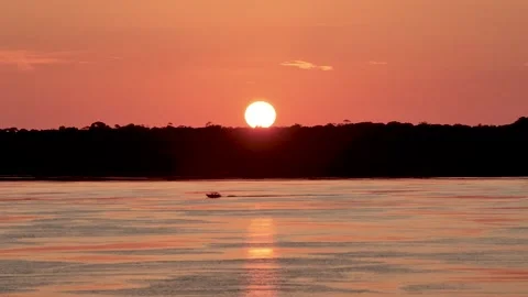 Amazonian Sunset. Amazon Rainforest. Riverside Islands. Wildlife Background. Stock Footage 345693521
