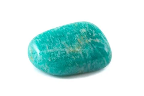 Amazonite close up white background. adorable green gemstone. Stock Photos