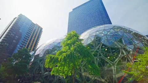 Amazon’s headquarters in Seattle, Washington, showcasing the modern tech Stock Footage 327439128