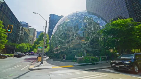 Amazon’s headquarters in Seattle, Washington, showcasing the modern tech Stock Footage 327439538