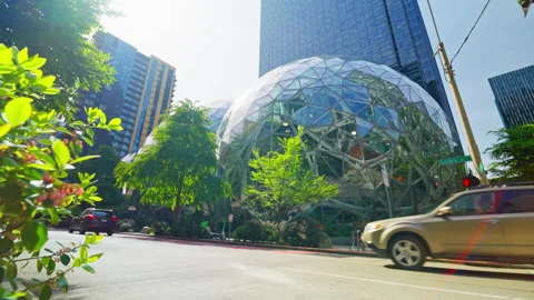 Amazon’s headquarters in Seattle, Washington, showcasing the modern tech Stock Footage 327440792