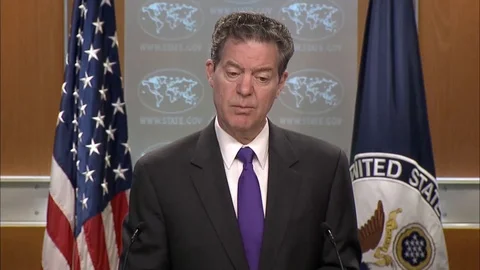 Ambassador Brownback communicate with press on Religious Freedom Report - 2018 Stock Footage 106005752