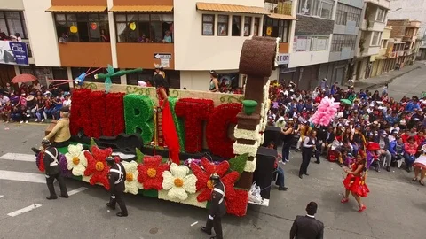 The Ambato Float during Carnival Parade Stock Footage 73098696