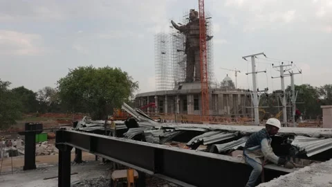 Ambedkar Statue under construction 스톡 동영상 237368366
