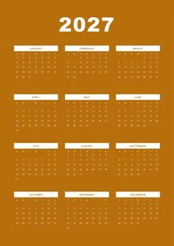 Amber 2027 Calendar Template with Bold Horizontal Dividers Stock Illustration