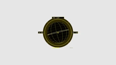 Amber 3-Axis Attitude Indicator HUD Element Stock Footage 334688388