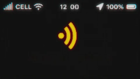 Amber Alert appear on old display. Pixeled text animation with phone hud. Stock Footage 142910596