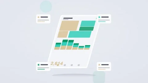 Amber and teal analytics dashboard flat design loop Stockbeeldmateriaal 342628861