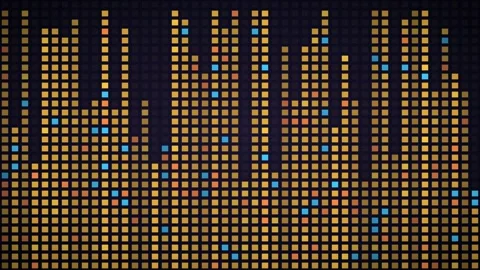 Amber blue equalizer bars LED grid background, dot matrix display motion loop Stock Footage 342634614
