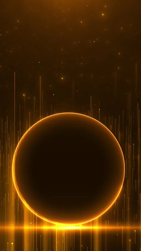 Amber circle portal background bright halo, rising light lines, glitter dust, ci Stock Footage 340402819