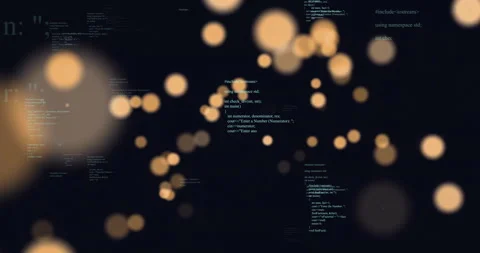 Amber circles appearing clustering before drifting diagonally over code field Stock Footage 309678894