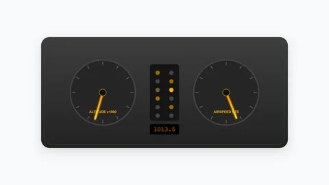 Amber Cockpit Instrument Panel with Pulsing Indicator Lights and Rotating A.. Stock-Footage 346202309