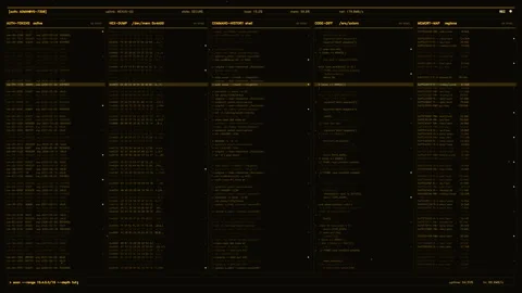 Amber Cyber Security HUD Terminal with Scrolling Code Hex Dump and System M.. Stock Footage 334092810