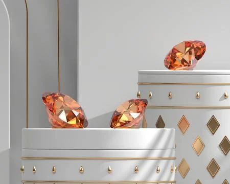 Amber diamonds placed on white background 3d rendering Stock Illustration