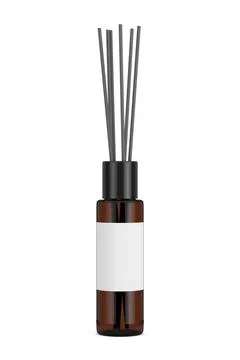 Amber Diffuser Bottle With Wooden Aroma Sticks and Free Space for Your Bran.. Illustrazione stock
