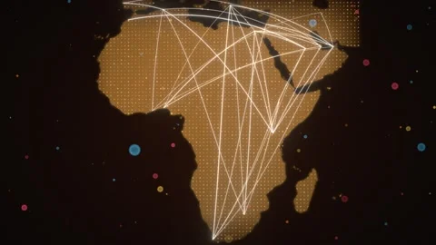 Amber Dot Matrix Africa Map With Continental Connectivity Routes Stock Footage 343108799