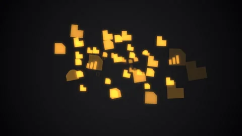 Amber floating folder and file icons zooming toward camera with depth blur and Vidéo 335188626