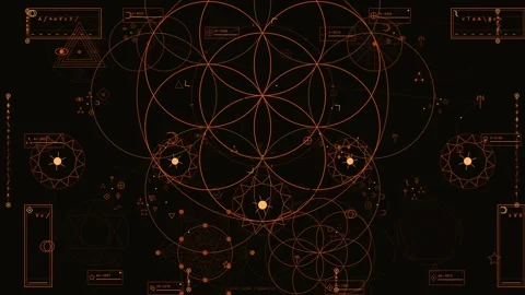 Amber futuristic alchemy interface with sacred geometry symbols and mystical Video stock 334443593