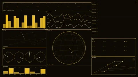Amber Futuristic HUD Interface Displaying Tactical Telemetry Data Gauges an.. Stock Footage 334105753
