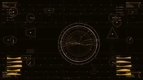 Amber futuristic HUD interface with particle collider telemetry and scienti.. Stock Footage 334105994
