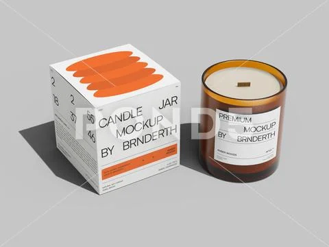 Amber Glass Candle Jar with Packaging Box Mockup PSD Template