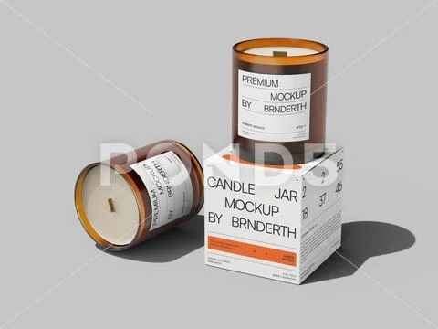 Amber Glass Candle Jars with Packaging Box Mockup PSD Template