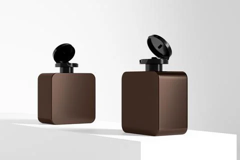 Amber glass cubic shape bottle mockup, flipcap square water bottle packaging イラスト素材