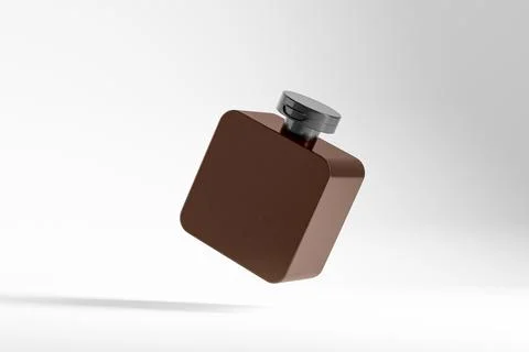 Amber glass cubic shape bottle mockup, flipcap square water bottle packaging Stock Illustration