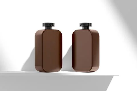 Amber glass cubic shape bottle mockup, flipcap square water bottle packaging イラスト素材
