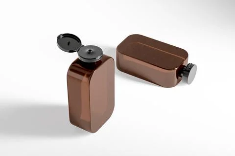Amber glass cubic shape bottle mockup, flipcap square water bottle packaging イラスト素材