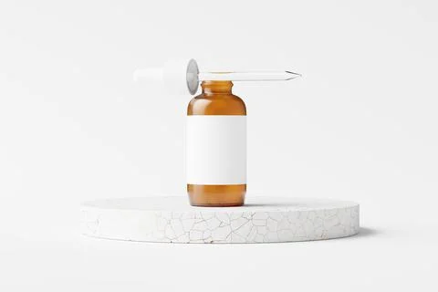 Amber Glass Dropper Bottle 3D Rendering White Blank Mockup Stock Illustration