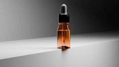 Amber glass dropper bottle casting shadow on white surface Stock Illustration