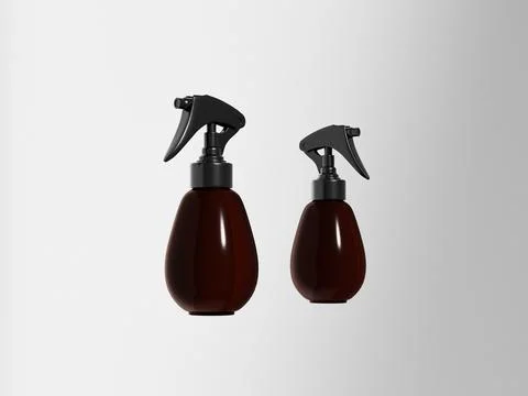 Amber glass Trigger spray bottle mockup, ball-shaped PET plastic sprayer Stock Illustration