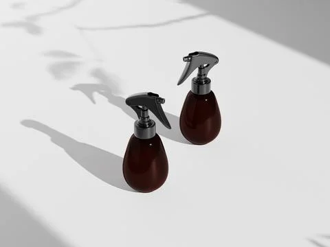 Amber glass Trigger spray bottle mockup, ball-shaped PET plastic sprayer Stock Illustration
