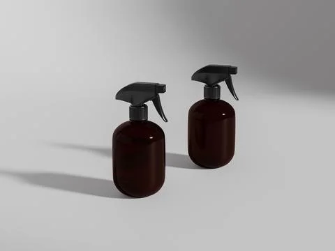 Amber glass Trigger spray bottle mockup, round-shape sprayer packaging Illustrazione stock