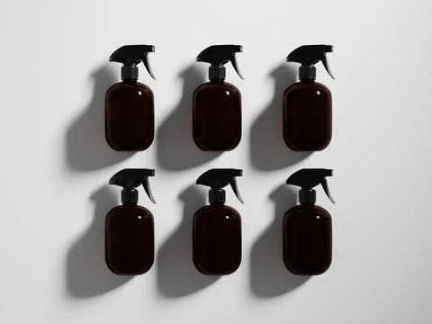 Amber glass Trigger spray bottle mockup, round-shape sprayer packaging Stock Illustration