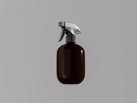 Amber glass Trigger spray bottle mockup, round-shape sprayer packaging Illustrazione stock