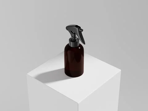 Amber glass Trigger sprayer bottle mockup, cylindrical PET plastic sprayer Illustrazione stock