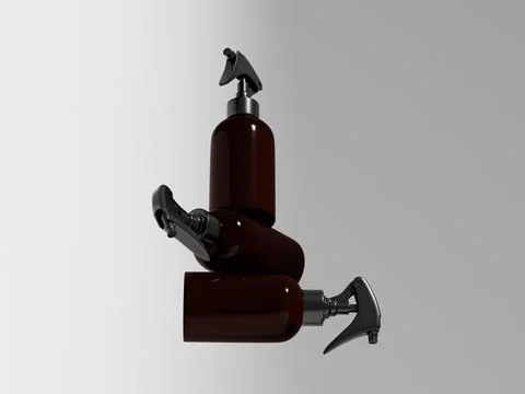 Amber glass Trigger sprayer bottle mockup, cylindrical PET plastic sprayer Stock Illustration